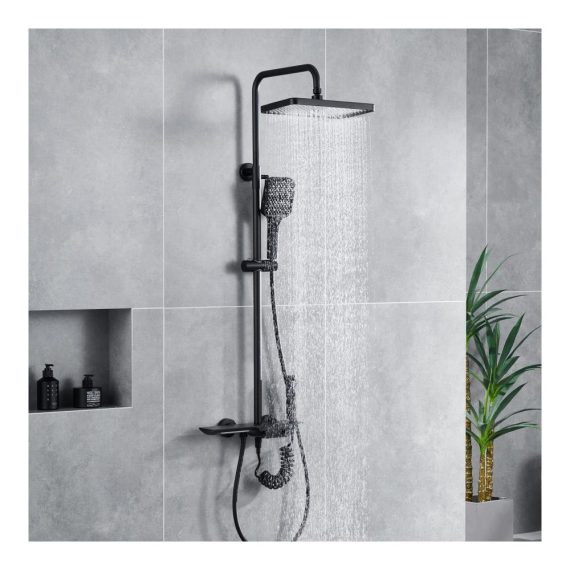 4-Funktionen Duschsystem mit LED-Temperaturanzeige - Regenduschkopf Handbrause Wasserfallarmatur Bidet-Sprüher - Schwarz