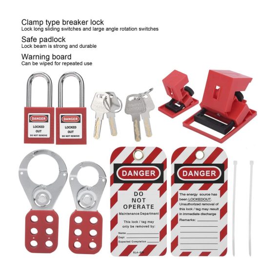 Elektrisches Lockout-Tagout-Kit mit Sicherheitsvorhängeschlössern – Multifunktionales tragbares Set inklusive Hasp-Warnschild und rotem Vorhängeschloss für sichere Abschaltungen