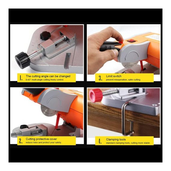 Kapp- & Gehrungssägen Handsäge - Vielseitige Mini Schneidemaschine für Metall Holz Stein Glas - Präzise Schnitte von 0° bis 45° - 7800 U/min Multi-Winkel Schneidewerkzeug