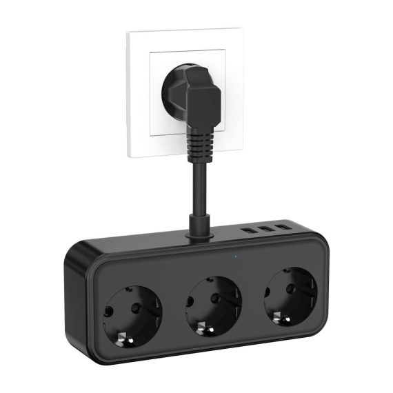 6-in-1 Steckdosenleiste mit 3-fach Steckdose und USB 5V/3.1A - Schwarz für Schlafzimmer Büro & Reisen