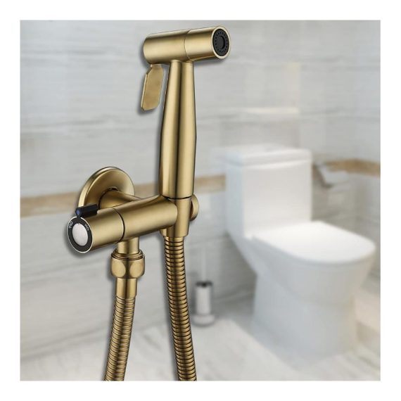 Bidet-Armaturen Damenhygiene-Sprühset in gebürstetem Goldmessing wandmontiert mit Einzelkaltwasser – Toiletten-Bidet für Badezimmer und Tuchwindelpflege