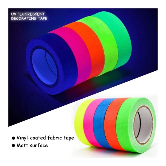 Fluoreszierendes Panzertape Set - 15 Rollen UV Schwarzlicht Neon Klebeband 5mm*20m Ideal für Partys Kunst Handwerk und Dekorationen in 5 Farben