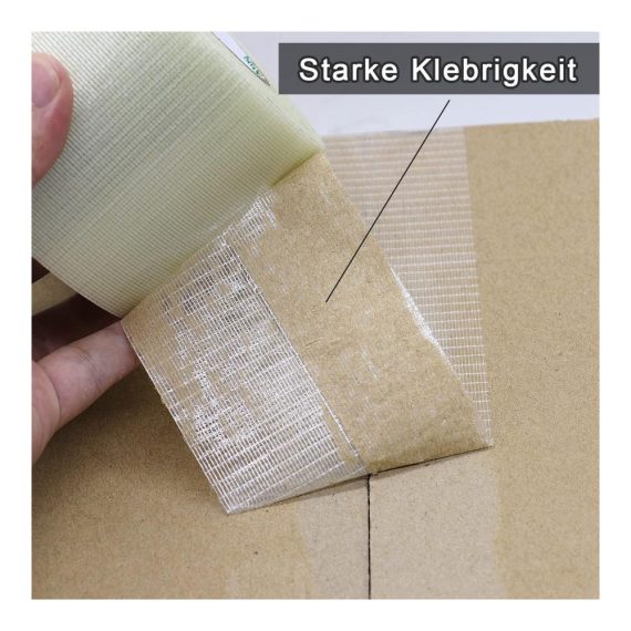 Filamentband BOMEI PACK - 75mm x 50m Transparentes Glasfaser-Packband | Fadenverstärktes Filament-Umreifungsband für sicheres Verpacken