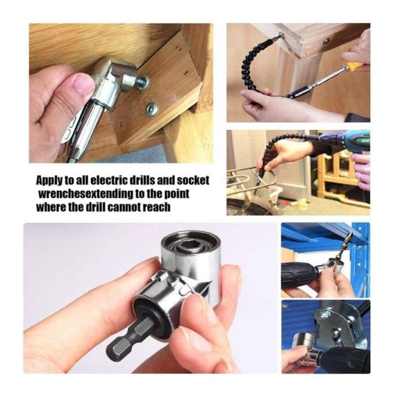 105° Winkelschrauber Vorsatz Flexibler Bithalter 3x Magnetische Bohrer Verlängerung 3x Stecknuss Adapter – 1pcs Hex-shank Bohrmaschine Verlängerung ideale Werkzeugset für präzise Bohr- und Schraubarbeiten