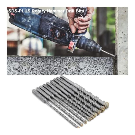 SDS-Plus Bohrer-Set (9-teilig) mit SDS-Schaft für 3/4 Zoll Bohrhammer - Hochleistungs-Hartmetall Steinbohrer für schnelles Bohren in Beton Mörtel Ziegel und anderen Mauerwerkstypen - Hohe Festigkeit und Stabilität für effiziente Ergebnisse