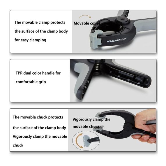 Federklemmen Set 3 Stück große Nylon Spannklemmen mit robusten Kunststoffgriffen - 6-Zoll 4-Zoll 3-Zoll Klemmen für vielseitige Anwendungen wie Leimen und Fixieren