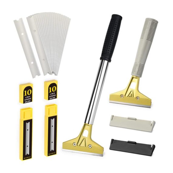 Tapetenentferner Set 2 Stück Schaber mit 20 Ersatzklingen - Effizienter Tapetenschaber mit Langem Gummigriff und Ausziehbarem Fensterschaber (4 Zoll) für Fenster Fliesen und Tapeten - Professionelles Entfernungs-Kit