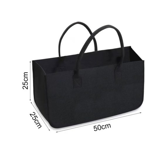 2er Set Große Filztaschen für Holzkörbe und Kaminholz - Schwarz | Faltbarer Filz Shopper für Zeitungen und Einkäufe | Praktischer Kaminholzkorb in Maßen (Schwarz-2 Pcs Set