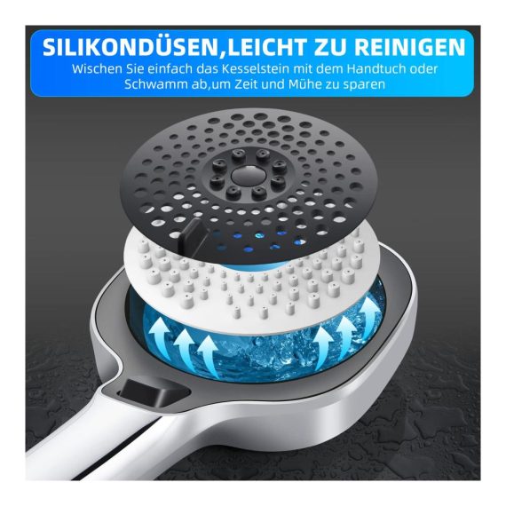 Cobbe Handbrause Wassersparend 3 Strahlarten Wasserstopp Regendusche Druckerhöhung Chrom - Ideal für Bad und Outdoor