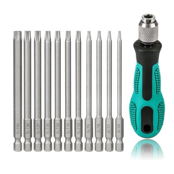 12-teiliges Torx Schraubendreher-Set aus magnetischem S2-Stahl - T6 bis T40 Sternkopf 100mm Länge - Ideal für Elektrowerkzeuge