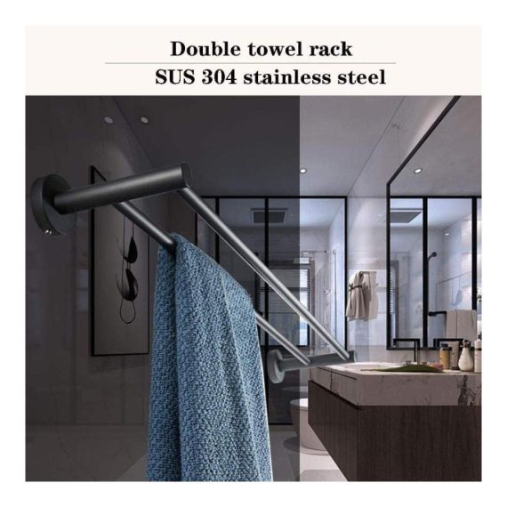 80 cm - Runder Handtuchhalter & Rod Set aus 304-Edelstahl matt schwarz zur Wandmontage im Badezimmer – strapazierfähiger WC Handtuchhalter+ Handtuchstange