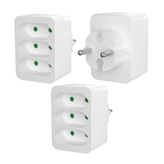 3-Fach Steckdosenadapter EU Stecker - Kompakter Doppelstecker für Reisen und Büro - 250V/16A 3680W Max - Praktischer 3 in 1 AC Adapter