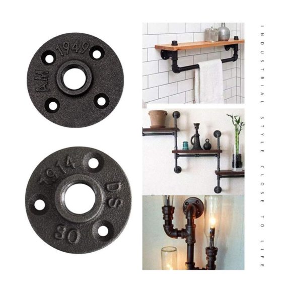 4PCS 1/2 Vintage Industrie Rohr Flanschmuttern - Schwarz Legierung Metall Flansche mit 3 Löchern für DIY Dekor in Küche Schlafzimmer Bar und Restaurant - Gewinde Boden Flansch aus Temperguss für Heizungsprojekte