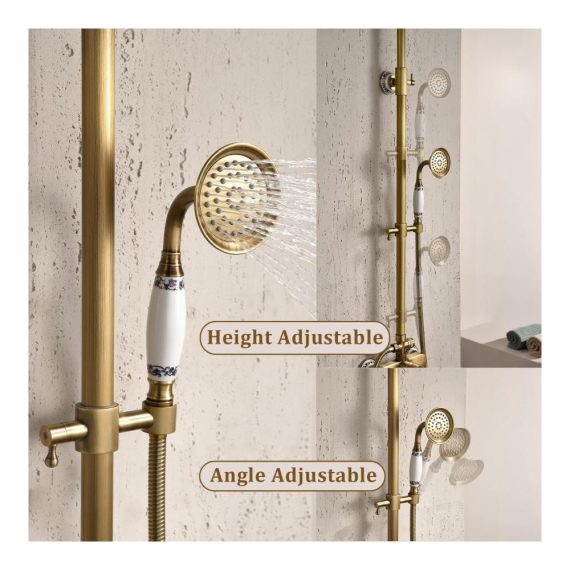 Antike Messing Regendusche & Handbrause Duschsystem - Wandmontage 20cm Drehkopf verstellbare Duschstange