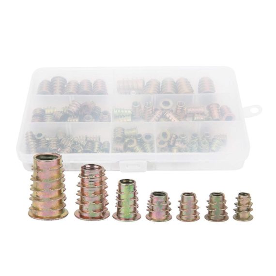 100 Stück Gewindeeinsätze für Holz | M4-M10 | Sechskant Laufwerk | Möbel-Schraubeneinsätze 10-25mm | Befestigungsmuttern-Set