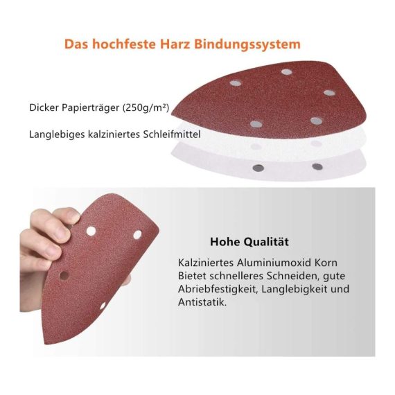 60er Pack Klett-Schleifdreiecke für Dreieckschleifer - 92 x 140 mm 5-Loch Schleifblätter in 40/60/80/120/180/240 Körnungen für Black und Decker Schleifmaus & Dreieckschleife