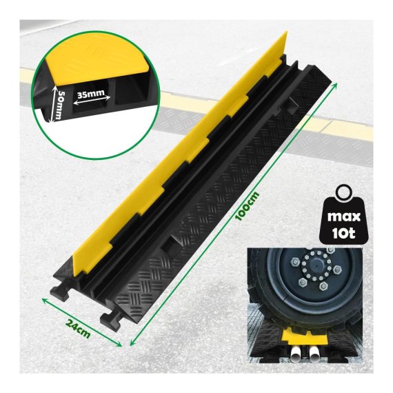 Modulare Gummi Kabelbrücke - 2er Set 100x24x5cm Bodenabdeckungen für Kabelschutz Innen & Draußen - Überfahrschutz und Kabelkanal in Einem