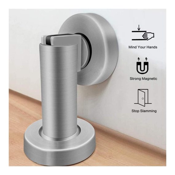 2er-Set Magnetische Edelstahl-Türstopper für Büro & Gewerbe - Wandmontage Robust mit Magnet Gebürstetes Nickel - Türschnäpper
