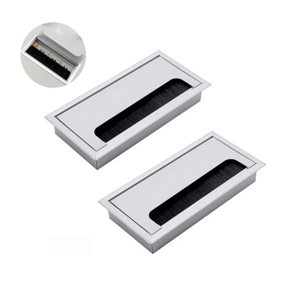 Aluminium Kabeldurchführung 2er Set 80x160mm für Tisch & Büro - Eingebettetes Design in Silber für optimale Kabelführung