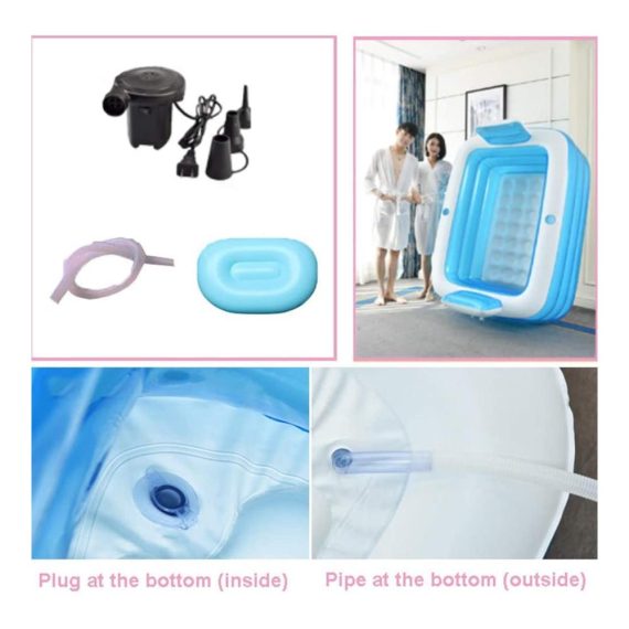 Aufblasbare PVC-Whirlpool-Badewanne für Erwachsene – Faltbarer Familienpool mit Fußpumpe – Verdickte Kunststoff-Badewanne für SPA im Familienbadezimmer – Tragbare 150 x 105 x 50 cm