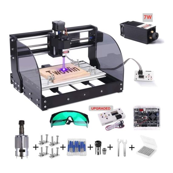 2-in-1 CNC Fräsmaschine - Gravurwerkzeug Upgraded 3018 Pro | 7W Leistung Acrylschutz GRBL Steuerung | Holz Plastik PVC PCB Acryl | 300x180x45mm