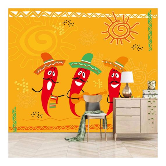 3D Fototapete für Kinderzimmer - Rot niedlich Chili Musik - Wandbild Dekoration für Schlafzimmer - Foto-Tapete mit Wandtapete - Fotoposter 3D Wanddekoration für einzigartige Raumgestaltung