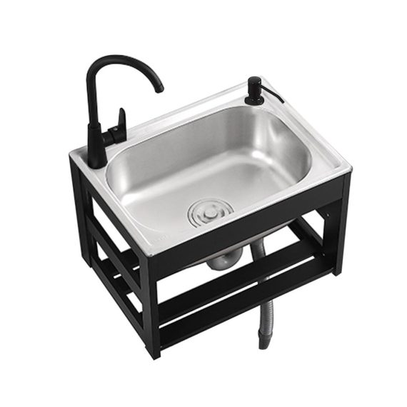 Edelstahl-Wandwaschbecken mit Wasserhähnen Seifenspender - Gewerbliches Ausgussbecken (48x35x31cm