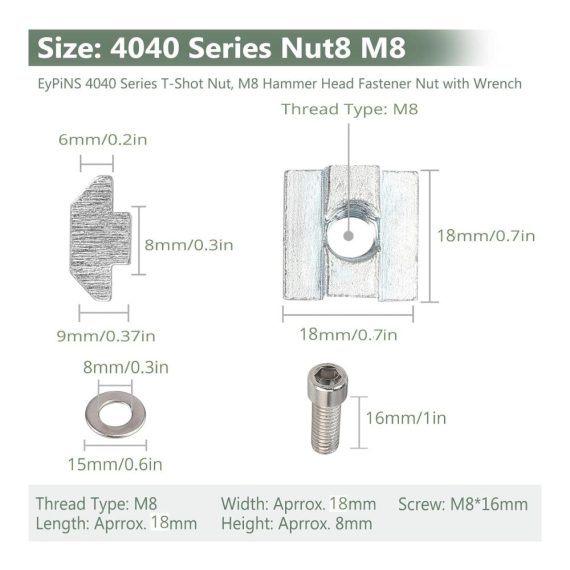 Aluprofil T-Nut-Muttern Set 50 Stück M8 - Nutensteine für 4040 Serie Kohlenstoffstahl Gleitmuttern T-Schiene Verbindungssatz Europäischer Standard