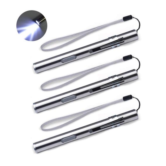 3er Set Wasserdichte wiederaufladbare Mini-LED-Taschenlampen aus Edelstahl mit Clip und USB-Kabel - Ideal für den medizinischen Gebrauch