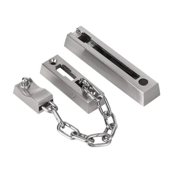 Sicherheitsschloss Türkette aus verdicktem Edelstahl mit gebürsteter Oberfläche - Inklusive 4 Schrauben (Silber