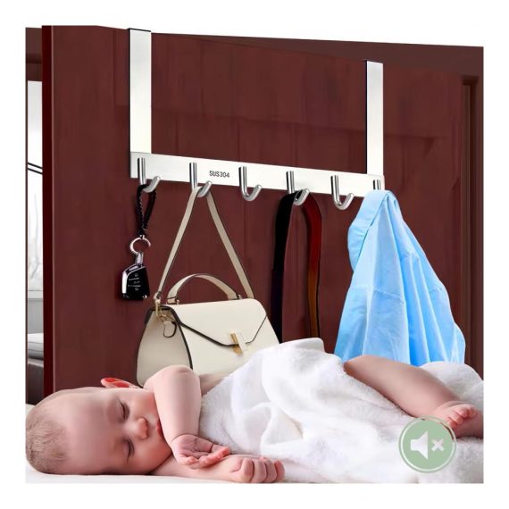 Moderne Edelstahl Türhakenleiste mit 6 Haken – Praktische Türgarderobe zum Einhängen ohne Bohren für ein ordentliches Badezimmer. Anti-Rutsch Kleiderhaken und Handtuchhalter für die Tür