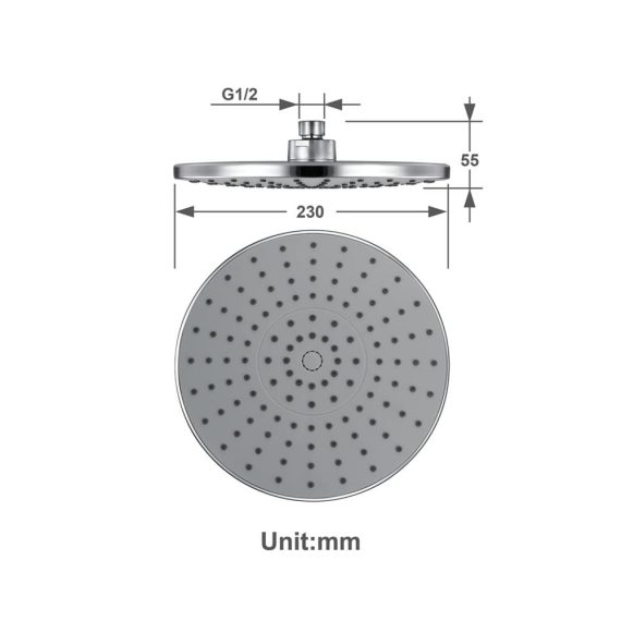 23 cm Einbauduschkopf - Regendusche mit Druckverstärkung Anti-Kalk-Düsen Hochglänzendes Chrom-Finish