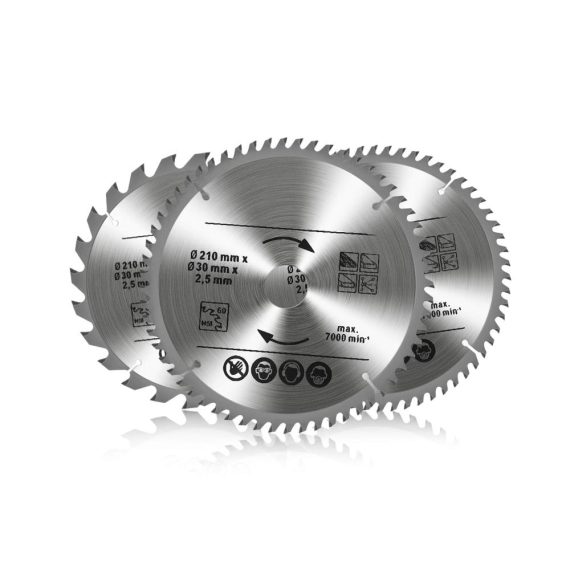 Kreissägeblätter Set 210 x 30mm – Professionelle Sägeblätter 24T 48T 60T für Holz Metalle & Kunststoffe – Kappsäge mit 3 Reduzierringen 25mm 20mm 16mm