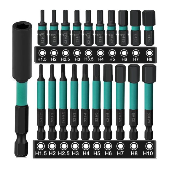 20-teiliges Hex Schlagschrauber Bits Set extra lang (25-60mm) - für Akkuschrauber Magnetische Bithalter Sechskant Impact Schraubendreher Sortiment 1/4 Zoll S2 Bitsatz - ideal für professionelle und Heimwerkerarbeiten