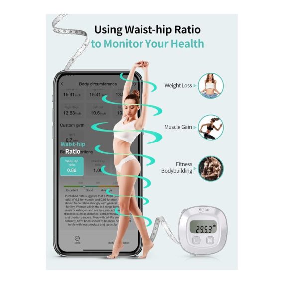 Bluetooth Smart Körpermaßband für präzise Fitnessmessungen - Maßband für Körperfett Bizeps Brust Hüfte Waden Oberschenkel und Nacken