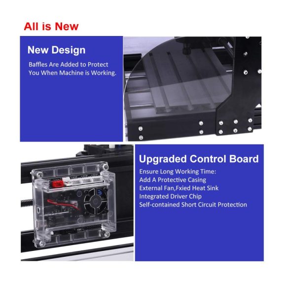 2-in-1 CNC Fräsmaschine - Gravurwerkzeug Upgraded 3018 Pro | 7W Leistung Acrylschutz GRBL Steuerung | Holz Plastik PVC PCB Acryl | 300x180x45mm