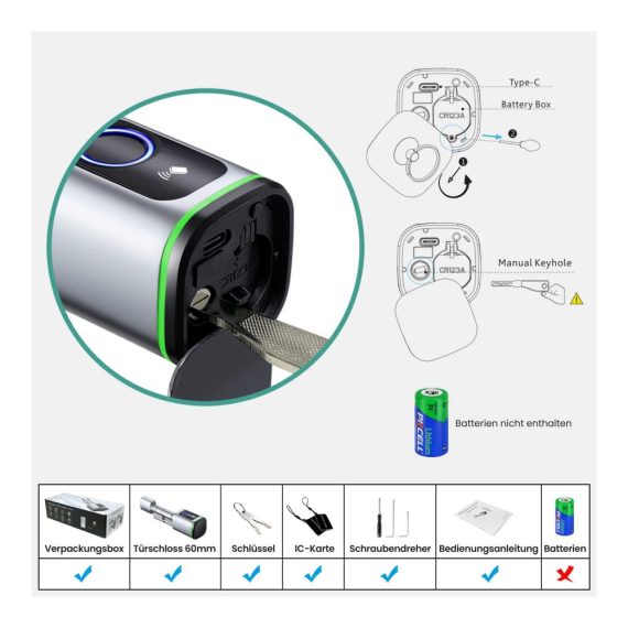 AVATTO Smart Elektronisches Türschloss - 60mm (30/30) mit Fingerabdruck Schlüssel IC-Karte Smart Life App Bluetooth - Zylinderschloss für sichere und bequeme Türkontrolle