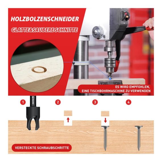 10-tlg. Holzsenker & Senkbohrer Set mit 1/4 Hex Schaft - Effiziente Holzbohrer und Kegelsenker mit Holzstopfen Schneider für präzise Holzverarbeitung