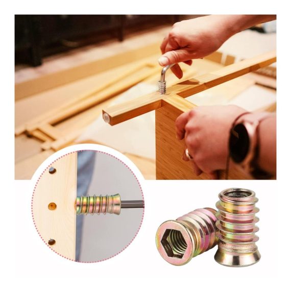 Gewindeeinsätze Knower 255 Stk – Hochwertige Muttern aus Zinklegierung für Holzmöbel M4/M5/M6/M8/M10 mit Sechskantschlüssel
