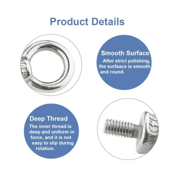Edelstahl Augenbolzen M8 - Ringschrauben Set (10 Stück) | Runde Ösenschrauben Ringbolzen Augbolzen | Metrisch 304 Edelstahl Hardware | Korrosionsbeständige Ringösen