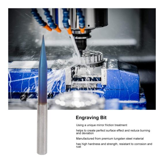 CNC-Fräser-Set 5-teilig aus Wolframstahl | V-Spitze mit Nano-Blau-Beschichtung | 2 Gerade Nuten | 4 mm Schaftfräser für präzise Gravuren und Schnitzarbeiten