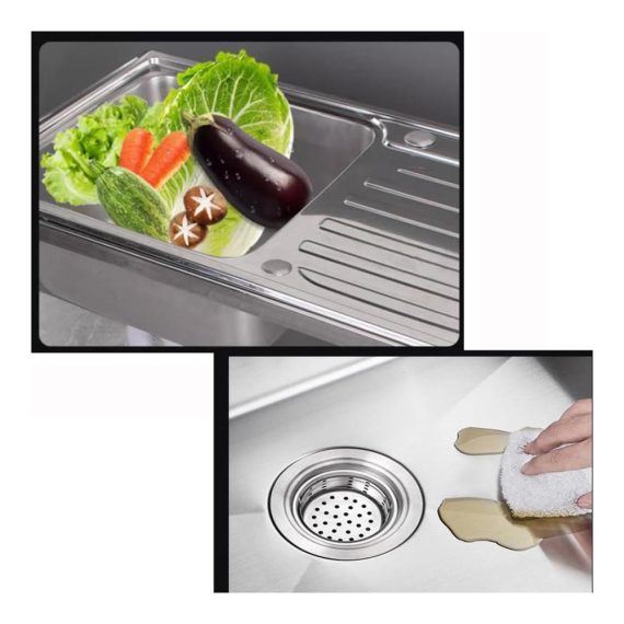 Edelstahl-Einzelschüssel Küchenspüle für Gastronomie & Camping - 2-Schichtiger Arbeitsbereich mit Aufbewahrungsregalen - Größe 75 x 40 cm