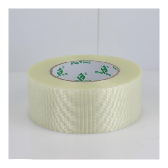 Filamentband BOMEI PACK - 75mm x 50m Transparentes Glasfaser-Packband | Fadenverstärktes Filament-Umreifungsband für sicheres Verpacken
