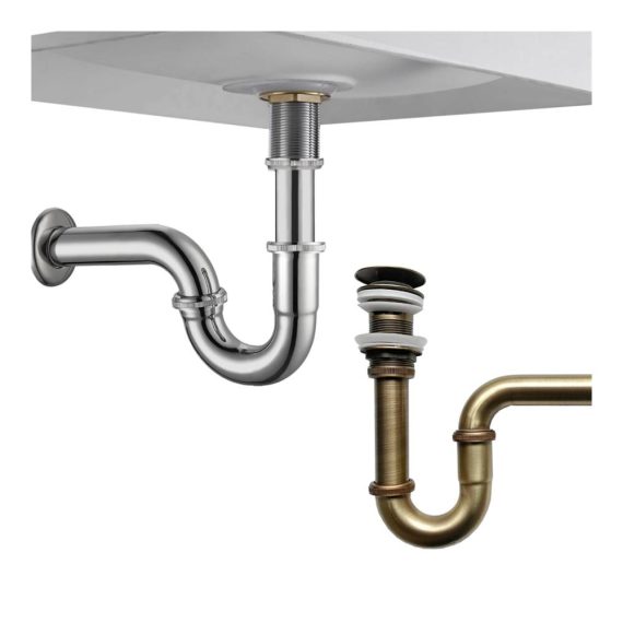 Antikes P-Trap Siphon Waschbecken Abflussrohr Set - Flexibles Rohr Badezimmer-Waschtisch-Flaschenfalle Pop-Up-Filter-Stopper mit Ventil