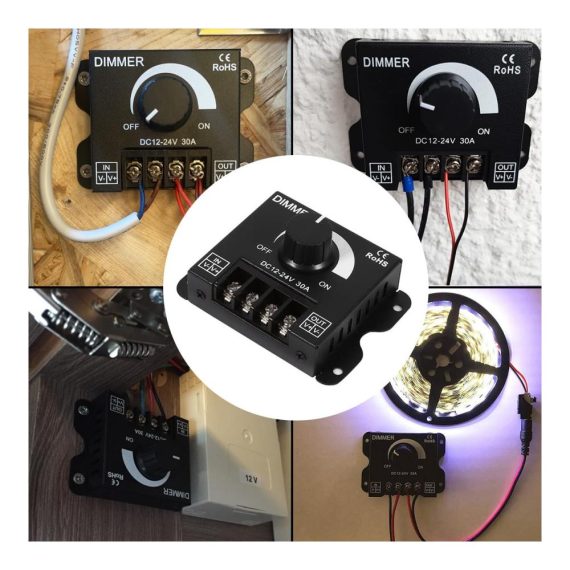 12V-24V 30A LED-Dimmer für einfarbige LED-Streifen - PWM Regler für Schwarz Knopfsteuerung & Helligkeit | Band-Beleuchtung bis zu 144W