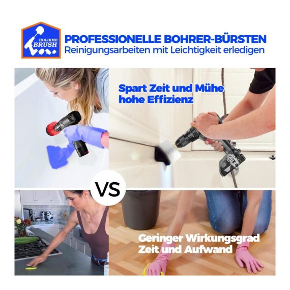 8-teiliges Akkuschrauber Bürstenaufsatz-Set für Auto Felgen Polster & mehr - Weiche und harte Bohrbürsten für Fliesen Badewannen - Drill Brush Kit