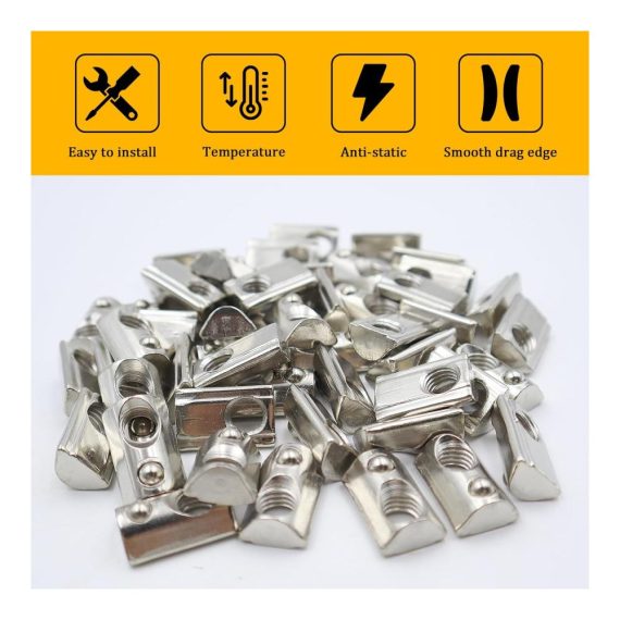 M8 Nutensteine (50 Stück) mit Zentrierungskugel – Edelstahl T8 Gleitmuttern für Aluminiumprofil Extrusionsschlitz