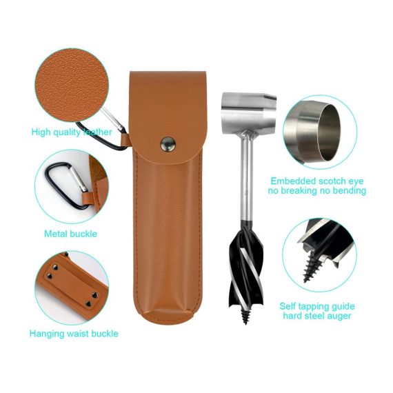 Holzbearbeitungs-Set Manueller Schneckenbohrer mit Lederhülle Baggerschnecke Schraubenschlüssel - Effizientes Handbohrmaschinen-Kit für Holz Bushcraft und Survival