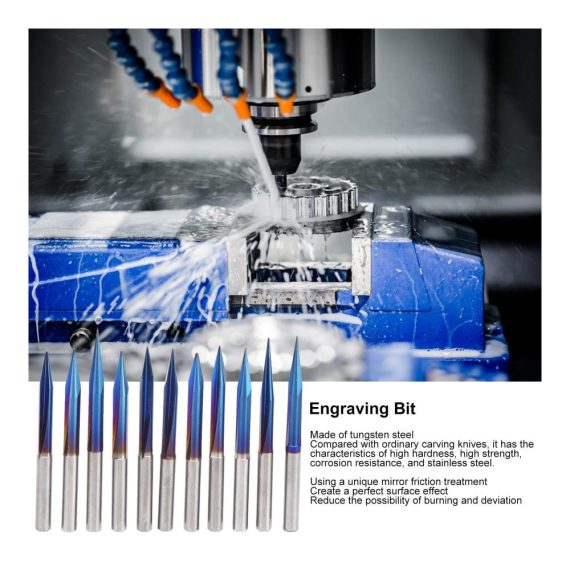 11-teiliges CNC-Fräser-Bit-Set 4mm/02 Zoll 2-schneidig V-Gravur mit Nano-Blau-Beschichtung Wolframstahl Hochglanz-Finish - Ideal für präzise Fräsarbeiten und vielseitige Anwendungen
