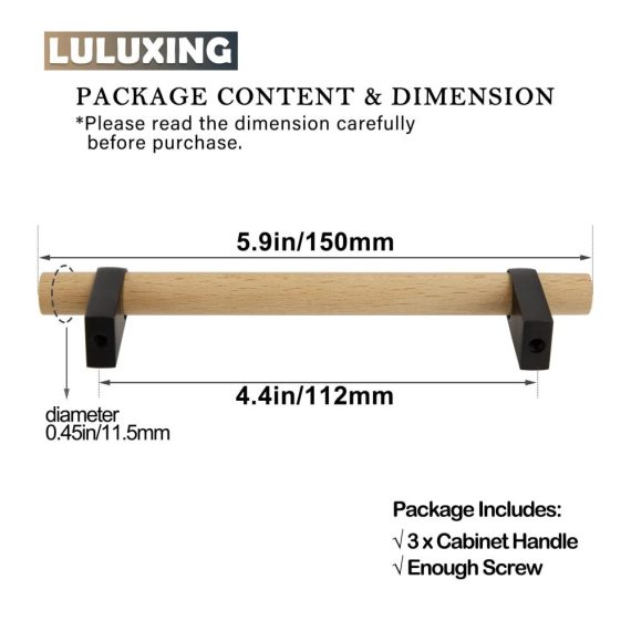 3er-Set Moderne Massivholz Schrankgriffe - Luluxing Holzknäufe für Küche & Kleiderschrank